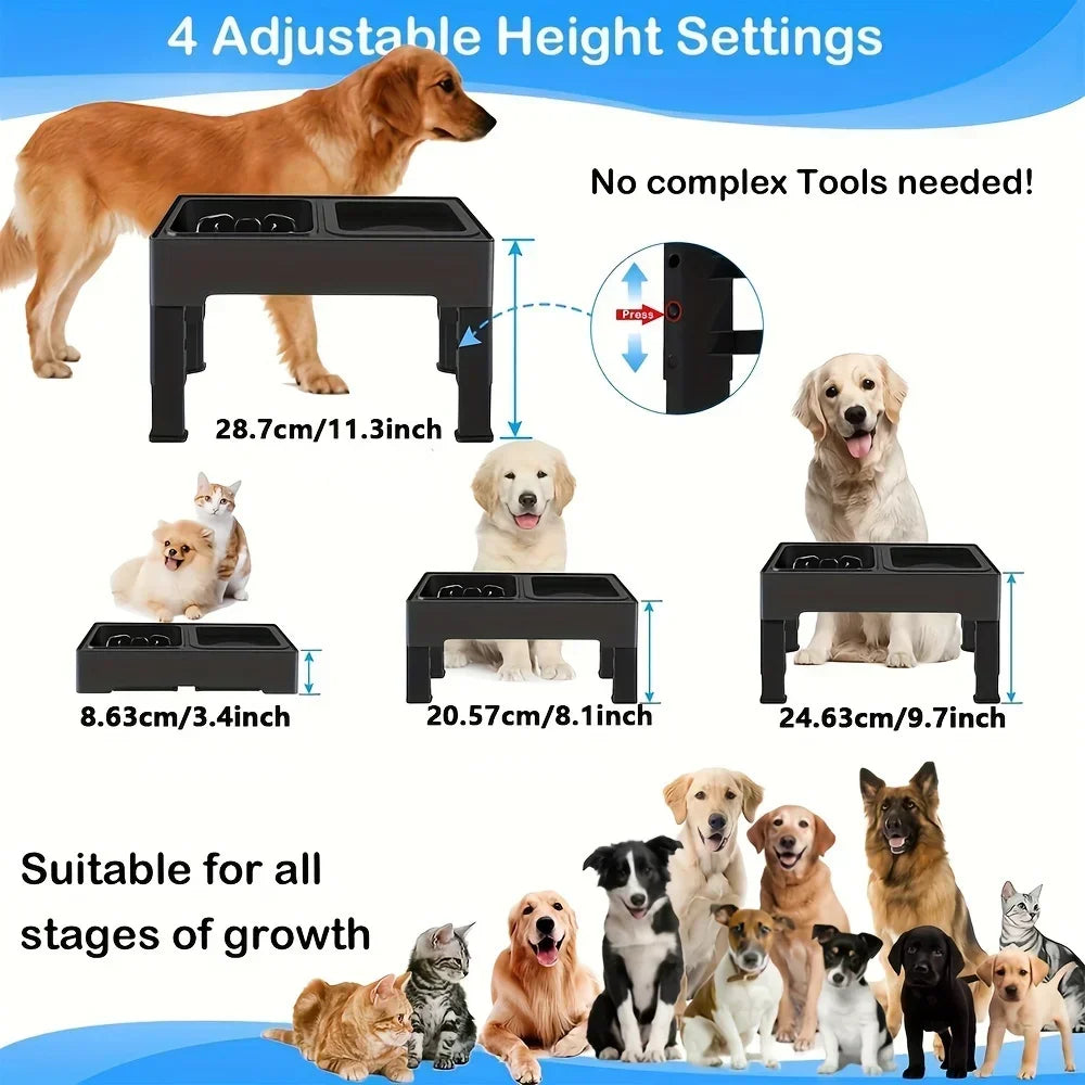 Elevated Double Dog Bowl Stand – Adjustable Height Slow Feeder Station