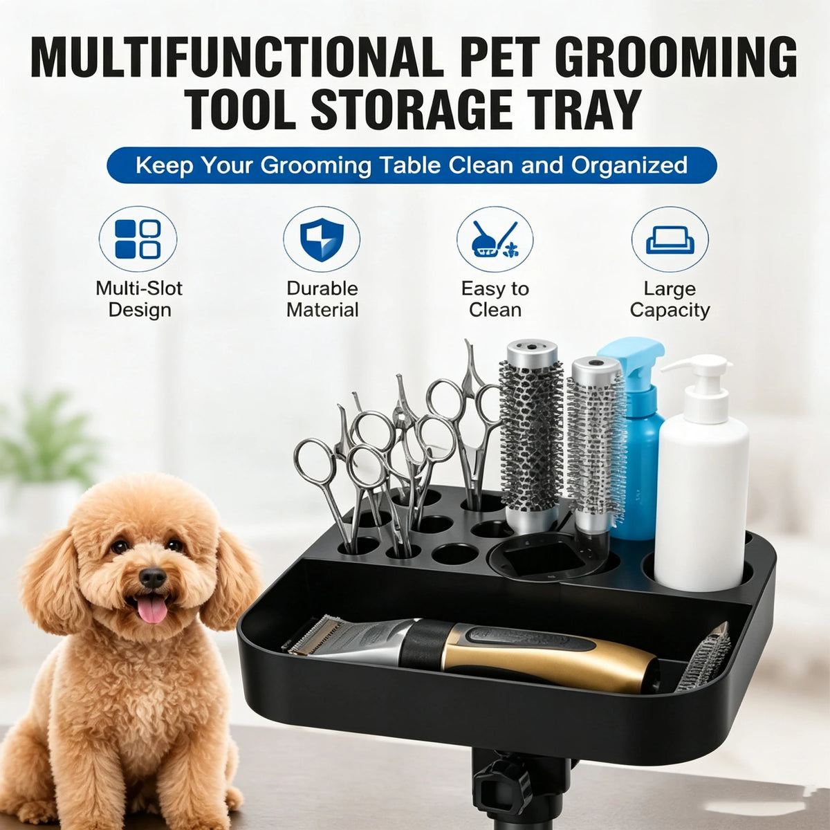 Pet Grooming Tool Tray – Multi-Slot Table-Mounted Storage Caddy