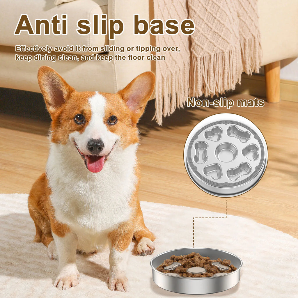 Stainless Steel Slow Feeder Dog Bowl – Anti-Choke, Non-Slip, Dishwasher Safe