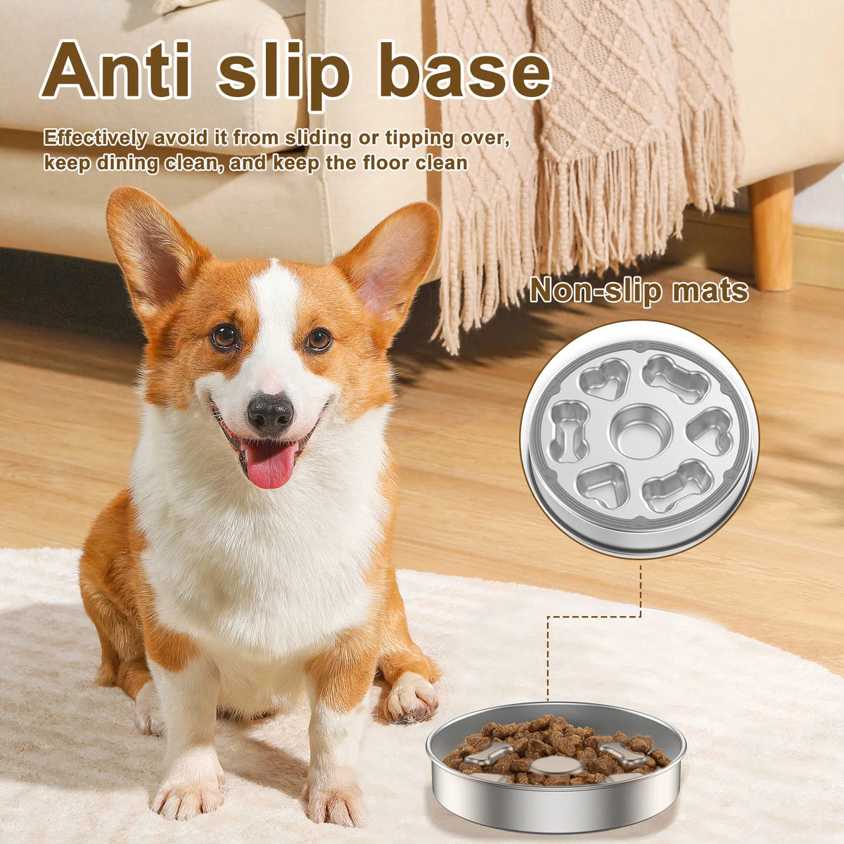 Stainless Steel Slow Feeder Dog Bowl – Anti-Choke, Non-Slip, Dishwasher Safe