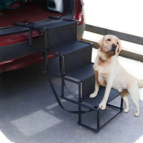 4-Step Foldable Dog Stairs & Ramp – Non-Slip, 80kg Capacity