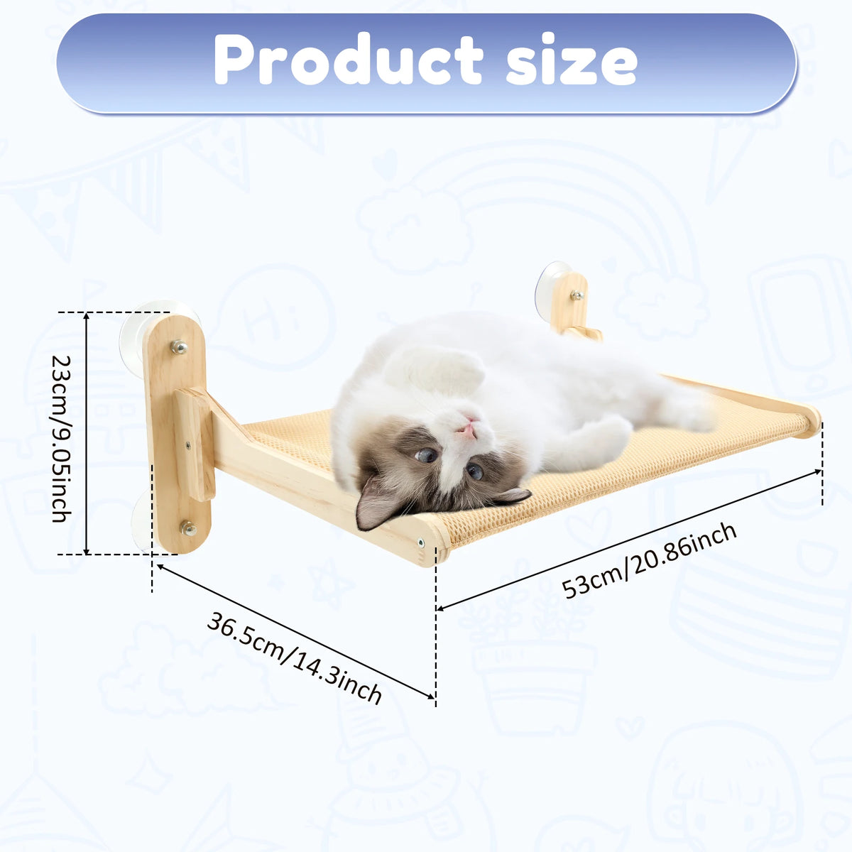 Foldable Cat Window Perch – No-Drill Suction Hammock with Wood Frame