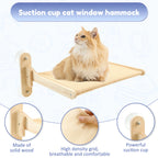 Foldable Cat Window Perch – No-Drill Suction Hammock with Wood Frame