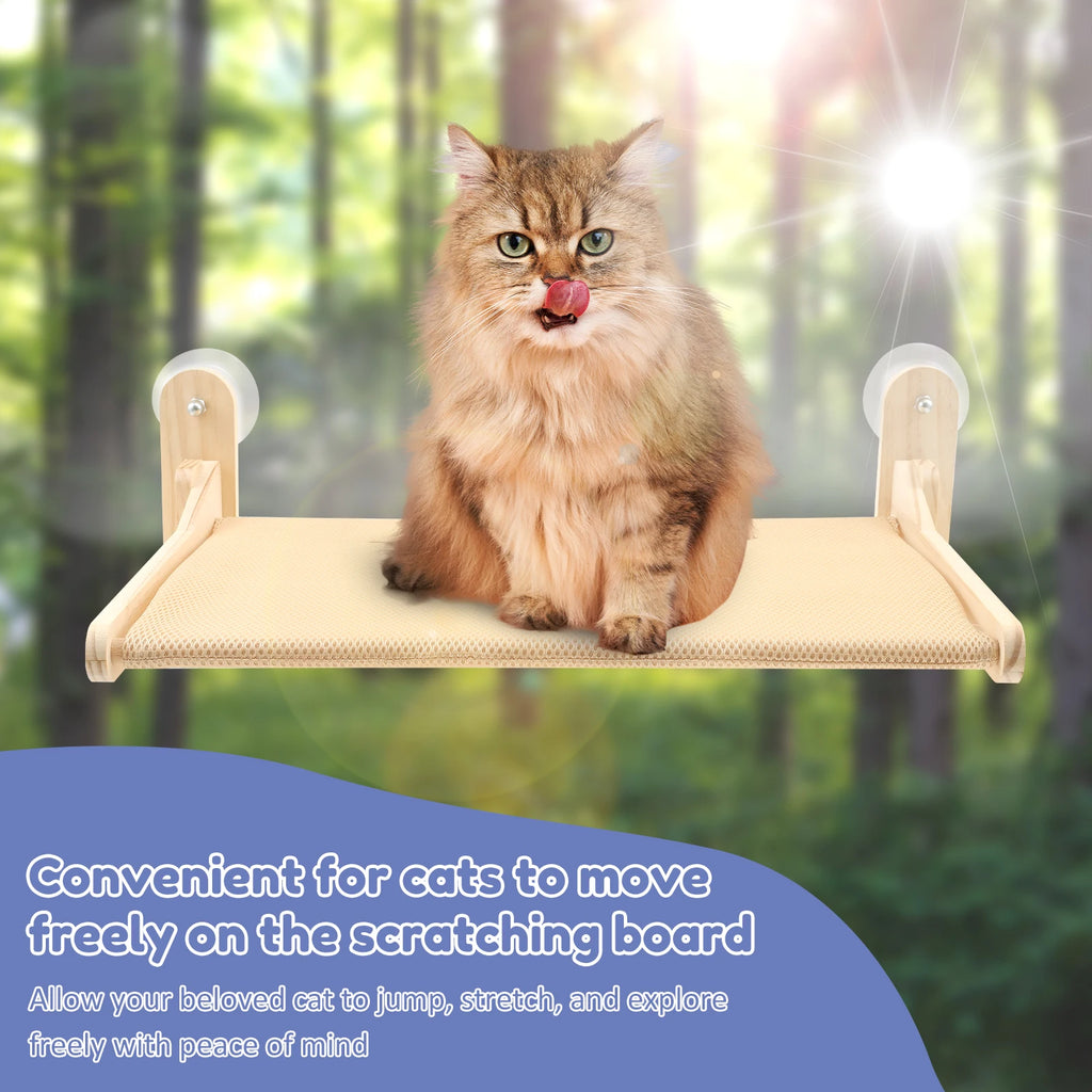 Foldable Cat Window Perch – No-Drill Suction Hammock with Wood Frame