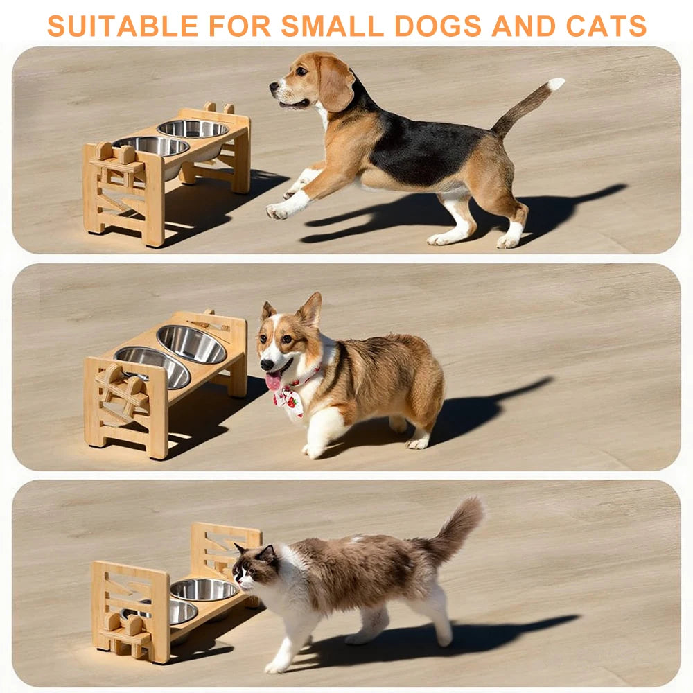 Tilted Elevated Puppy & Cat Bowls – 6-Height Adjustable Feeder Stand