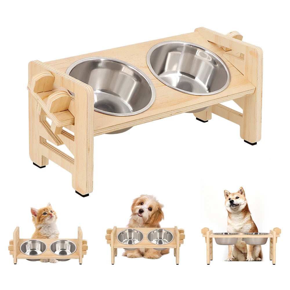 Tilted Elevated Puppy & Cat Bowls – 6-Height Adjustable Feeder Stand