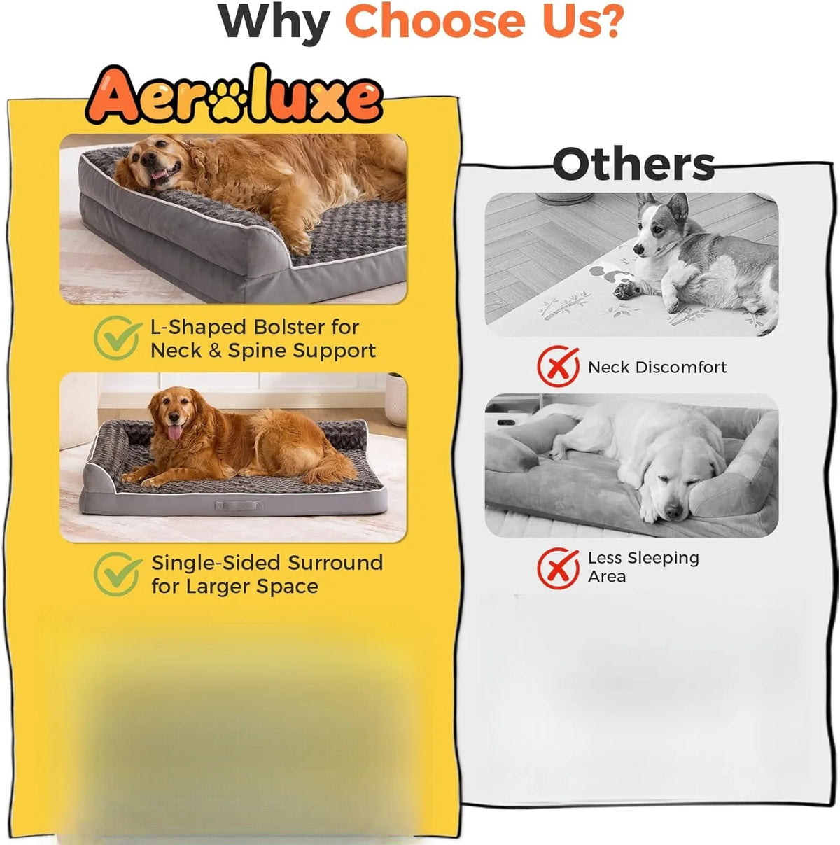 Orthopedic Memory Foam Dog Bed – Washable Cover, Non-Slip Base