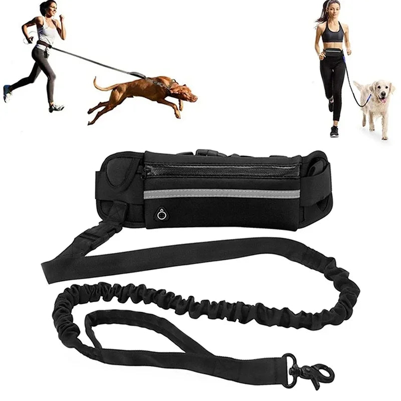 Hands-Free Dog Running Leash – Reflective Bungee Belt with Waist Bag