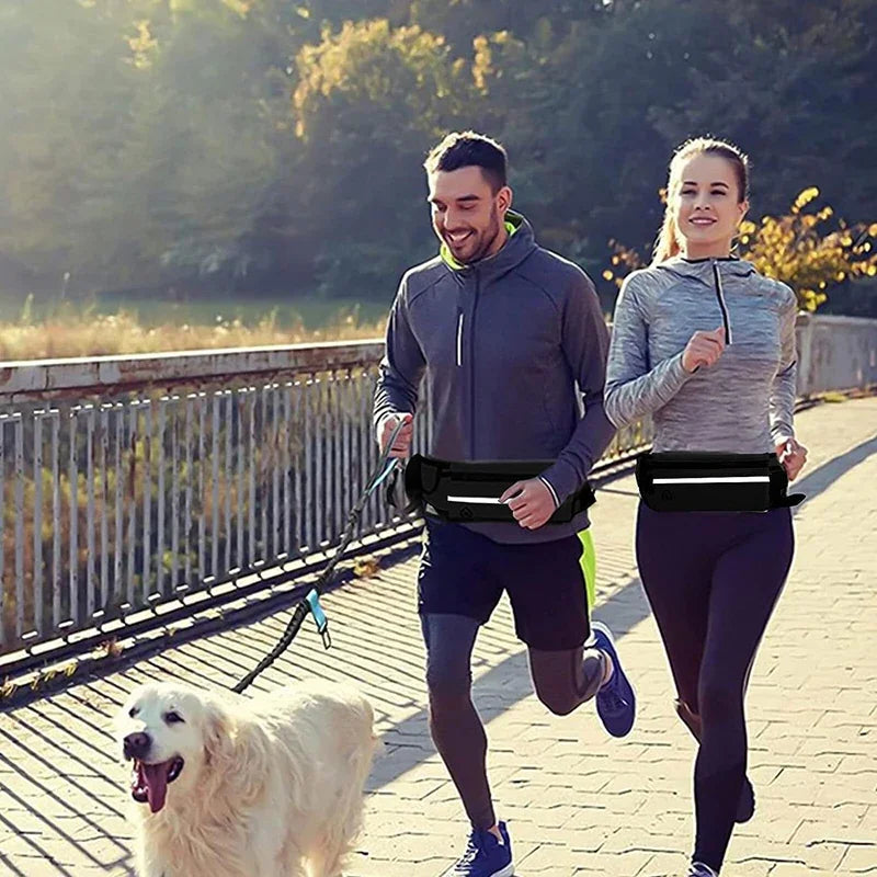 Hands-Free Dog Running Leash – Reflective Bungee Belt with Waist Bag