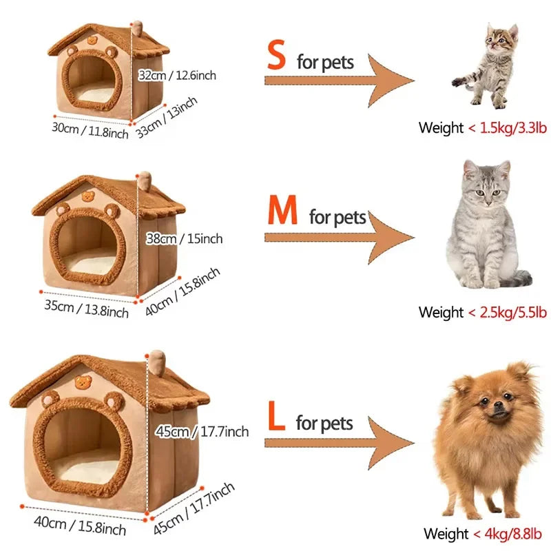 Foldable Pet Cave House – Washable Bear Bed for Cats & Small Dogs