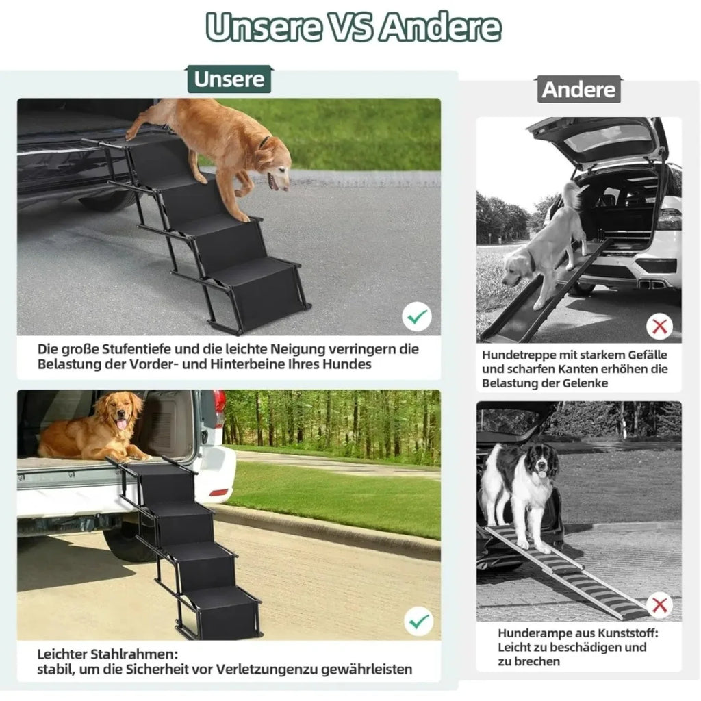4-Step Foldable Dog Stairs & Ramp – Non-Slip, 80kg Capacity