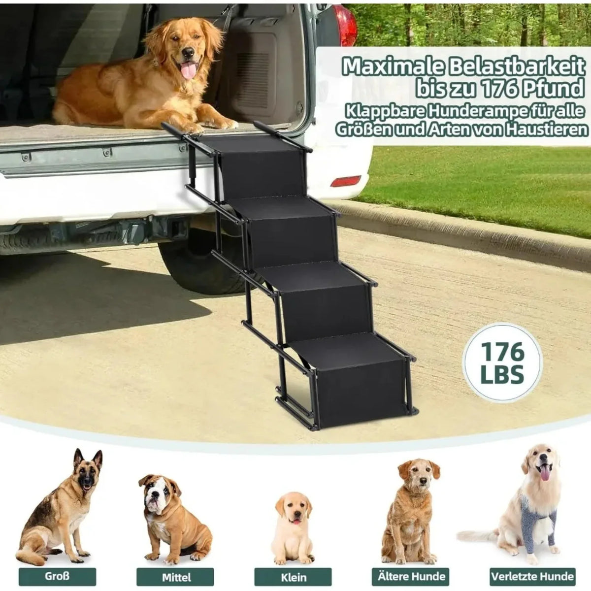 4-Step Foldable Dog Stairs & Ramp – Non-Slip, 80kg Capacity