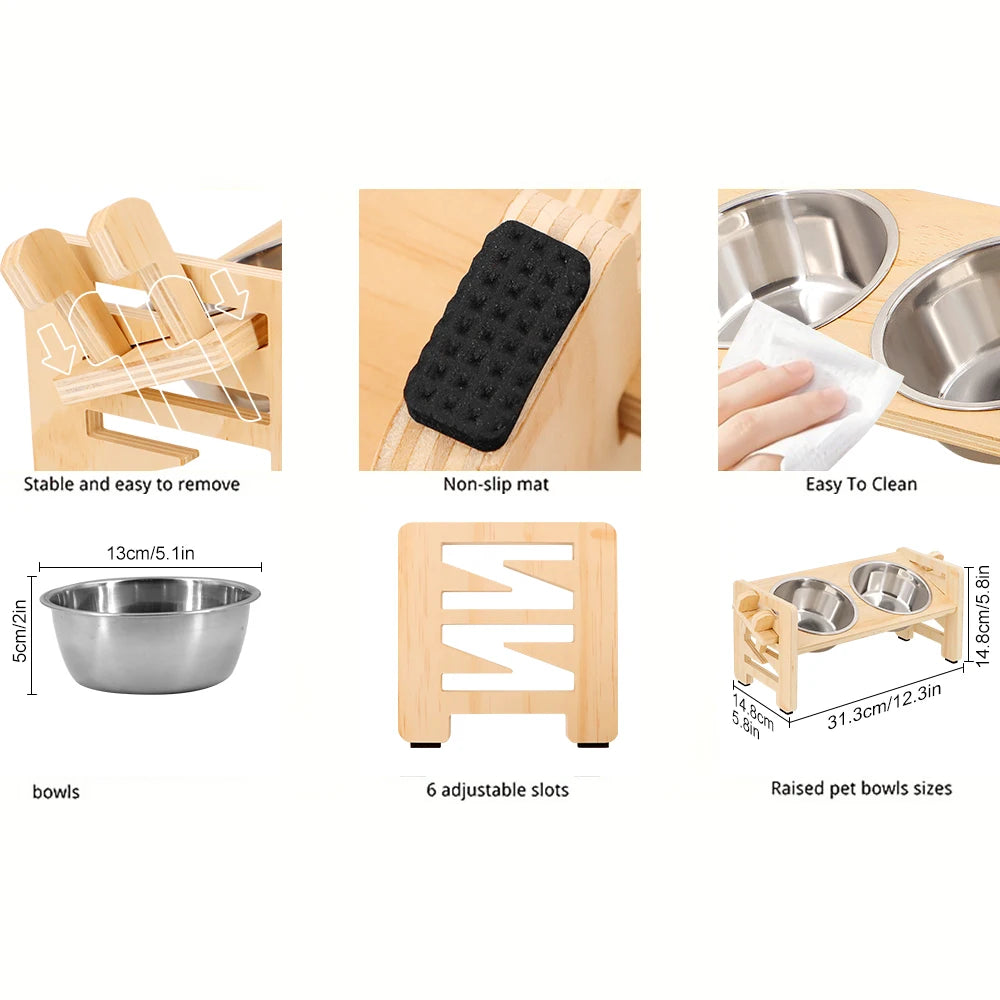 Tilted Elevated Puppy & Cat Bowls – 6-Height Adjustable Feeder Stand