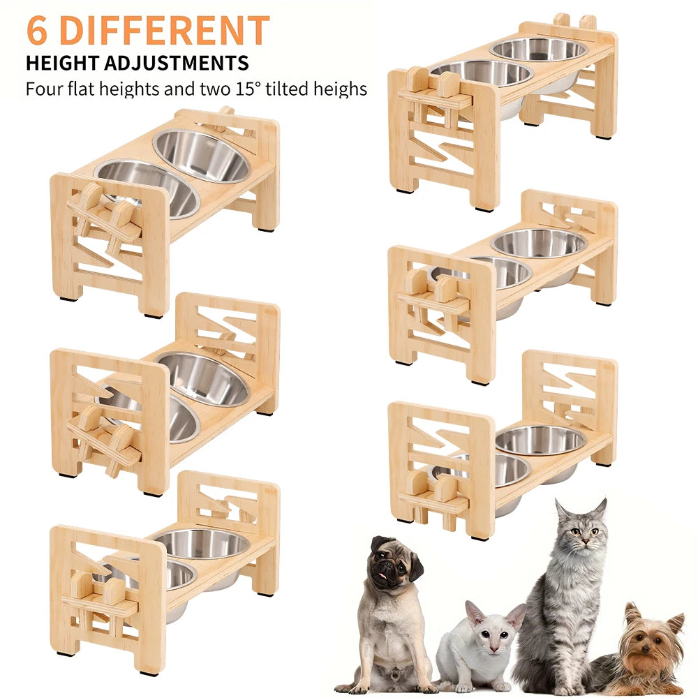 Tilted Elevated Puppy & Cat Bowls – 6-Height Adjustable Feeder Stand