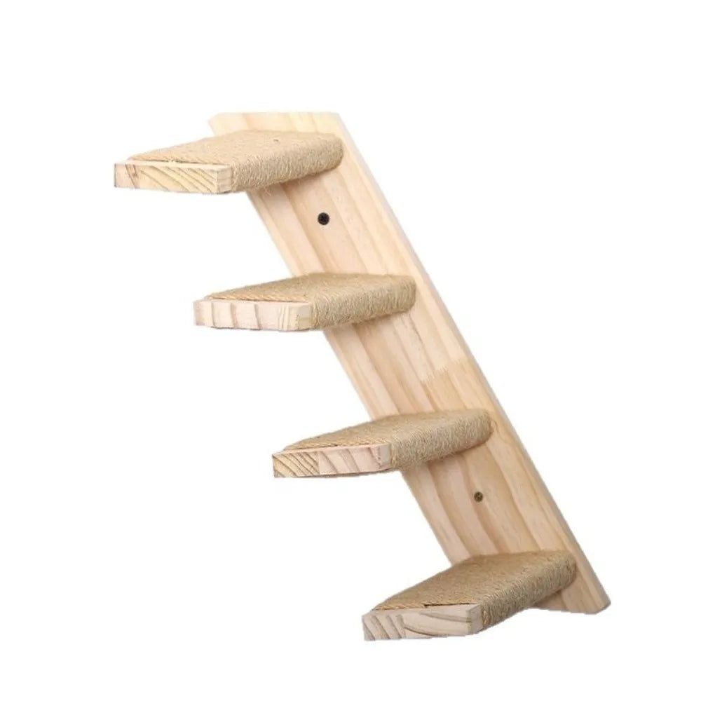 Wooden Cat Climbing Shelves – Sisal-Covered Wall-Mounted Set