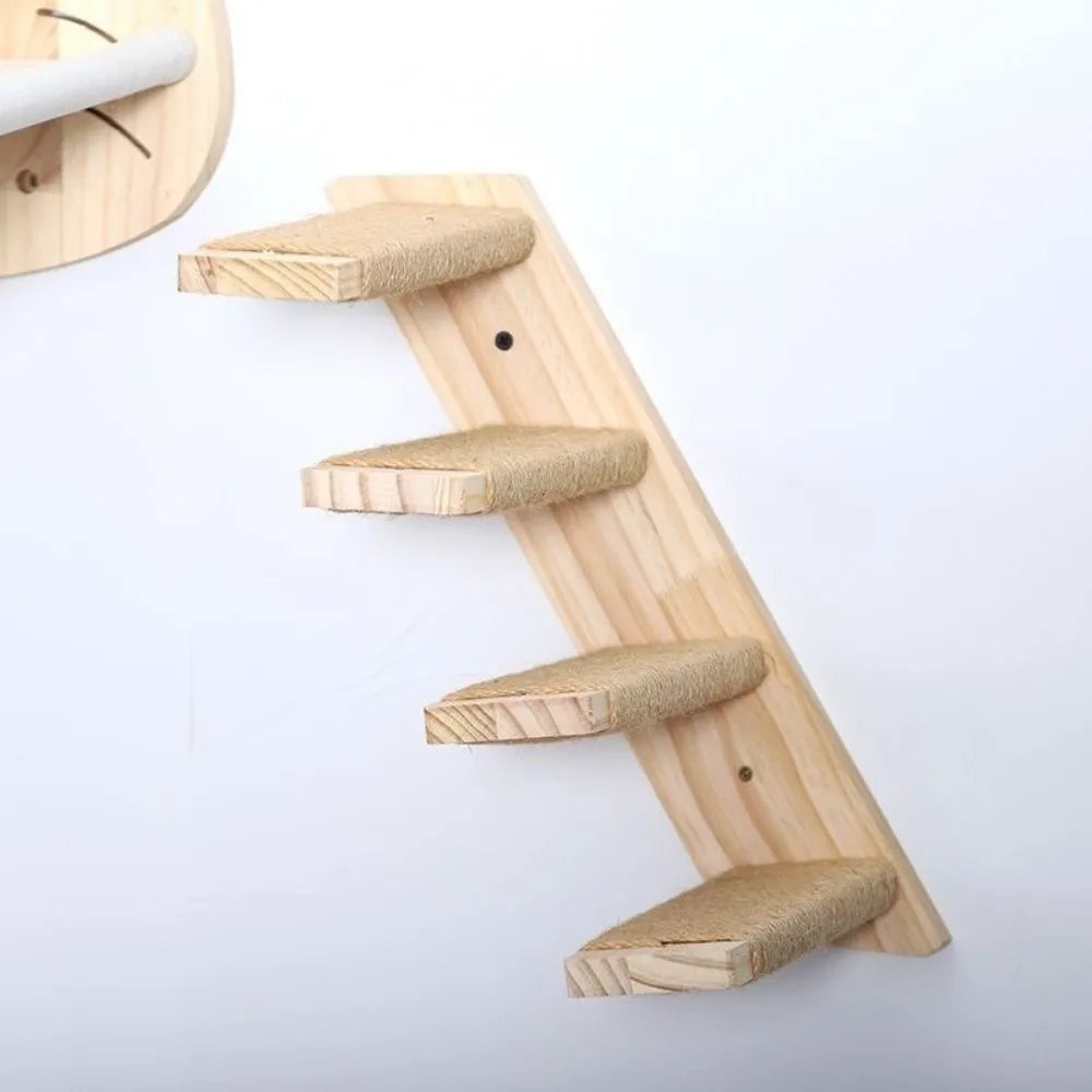 Wooden Cat Climbing Shelves – Sisal-Covered Wall-Mounted Set