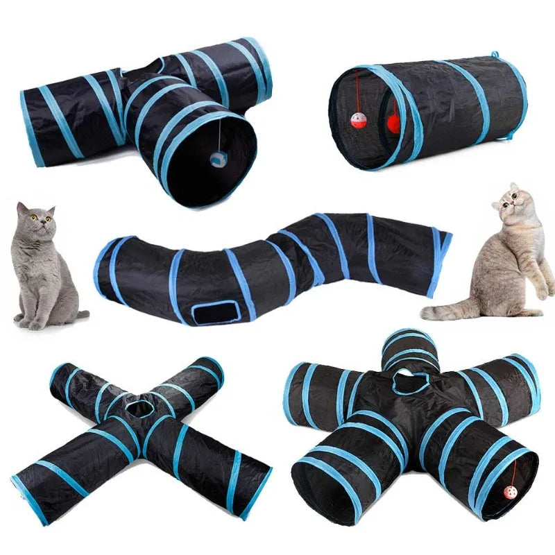 Pop-Up Cat Tunnel Playhouse – Foldable Multi-Way Tube for Indoor Cats