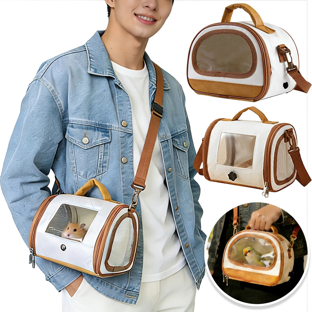 Portable Pet Carrier Bag – Breathable Mesh Tote for Small Pets & Birds