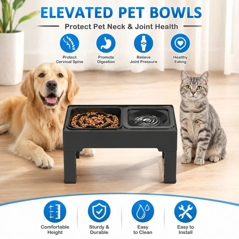 Elevated Double Dog Bowl Stand – Adjustable Height Slow Feeder Station