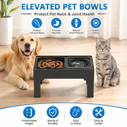 Elevated Double Dog Bowl Stand – Adjustable Height Slow Feeder Station