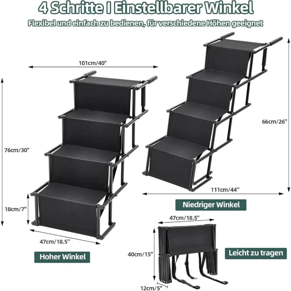 4-Step Foldable Dog Stairs & Ramp – Non-Slip, 80kg Capacity