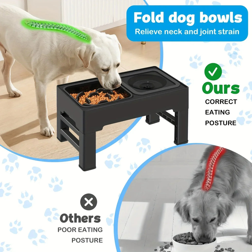 Elevated Double Dog Bowl Stand – Adjustable Height Slow Feeder Station