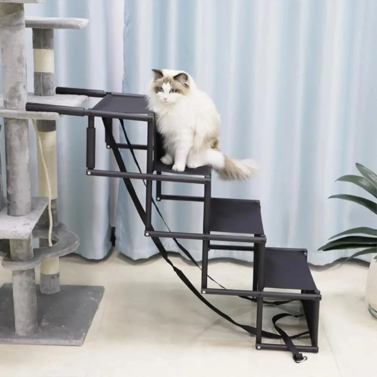 4-Step Foldable Dog Stairs & Ramp – Non-Slip, 80kg Capacity