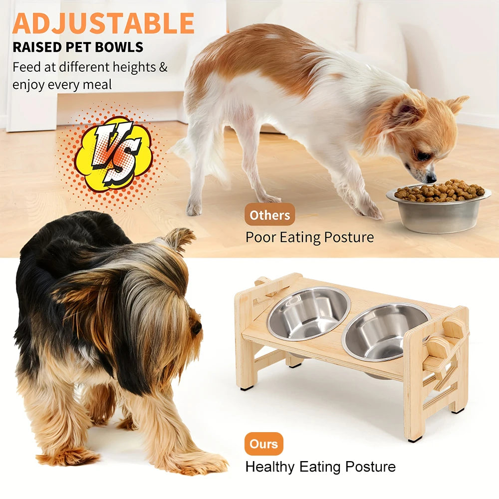 Tilted Elevated Puppy & Cat Bowls – 6-Height Adjustable Feeder Stand