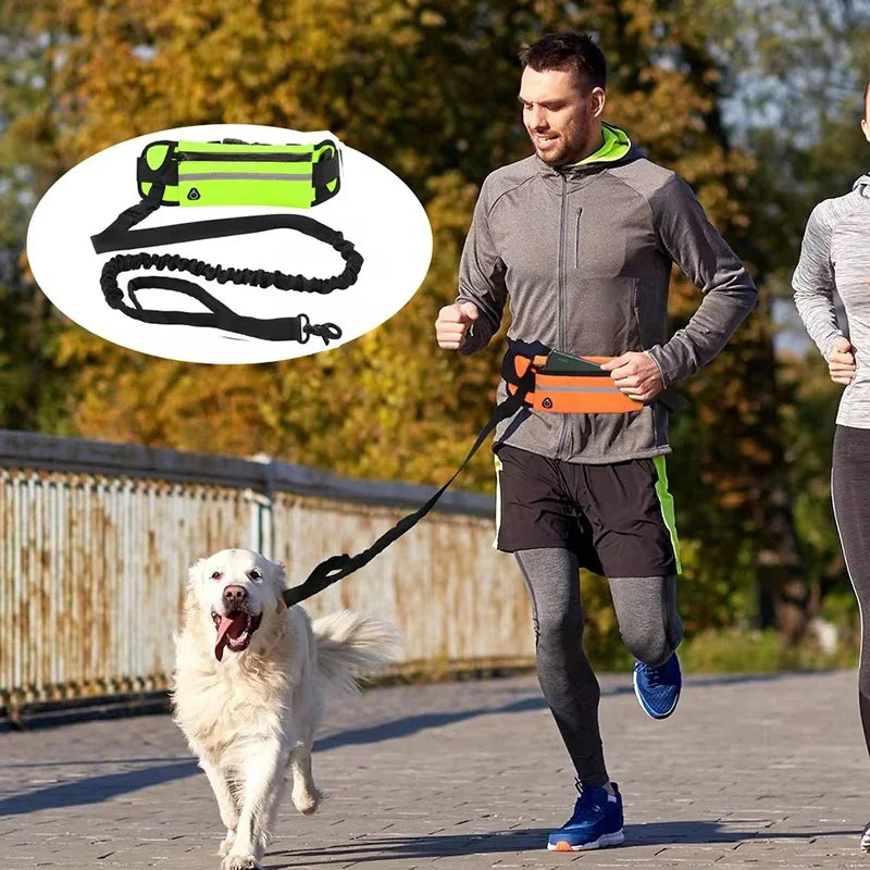 Hands-Free Dog Running Leash – Reflective Bungee Belt with Waist Bag