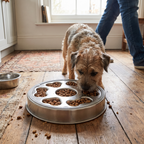 Stainless Steel Slow Feeder Dog Bowl in use
