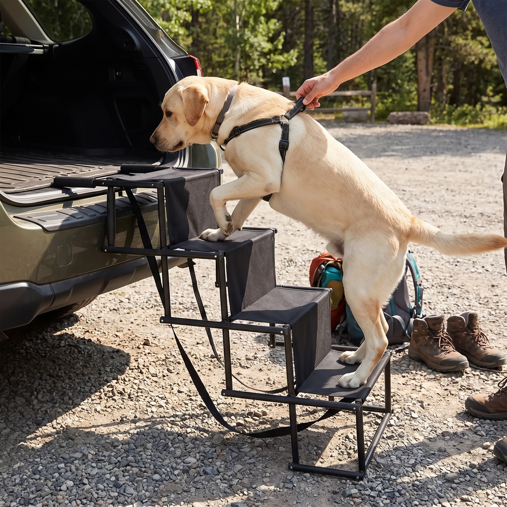 4-Step Foldable Dog Stairs and Car Ramp