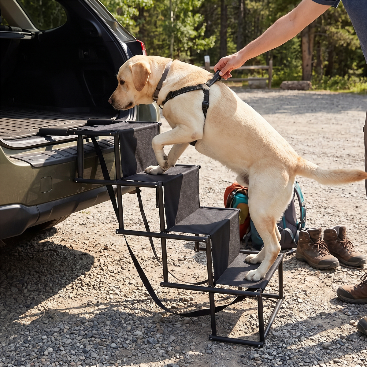 4-Step Foldable Dog Stairs and Car Ramp