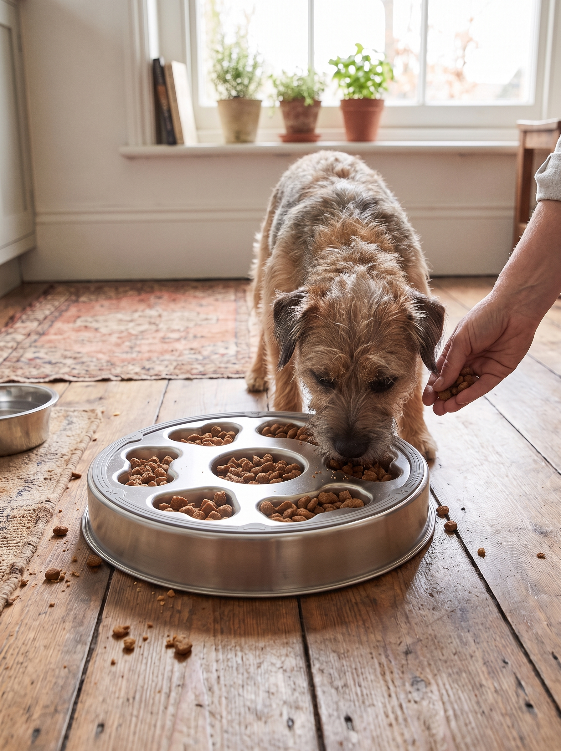 Polished stainless steel slow feeder bowl built to last