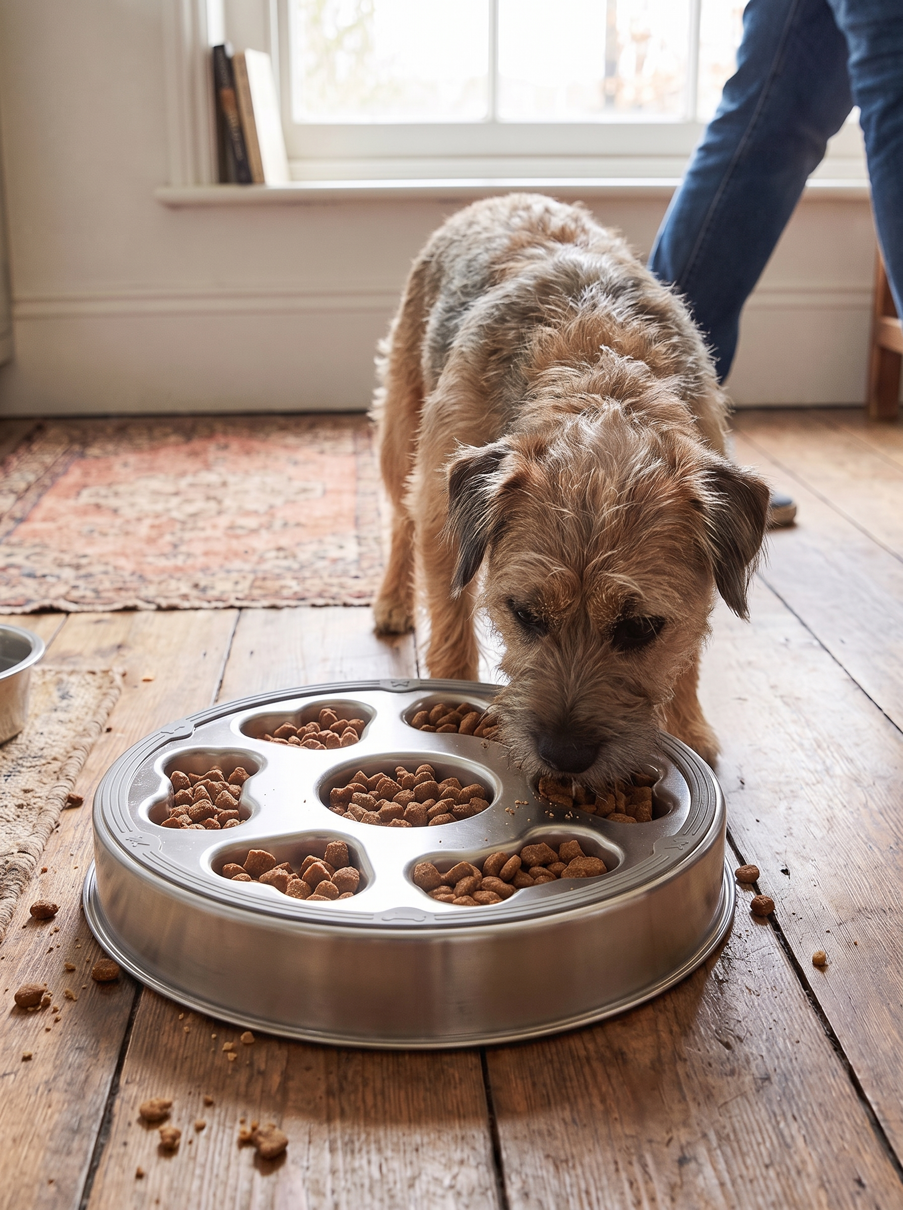 Non slip slow feeder dog bowl staying put on the floor