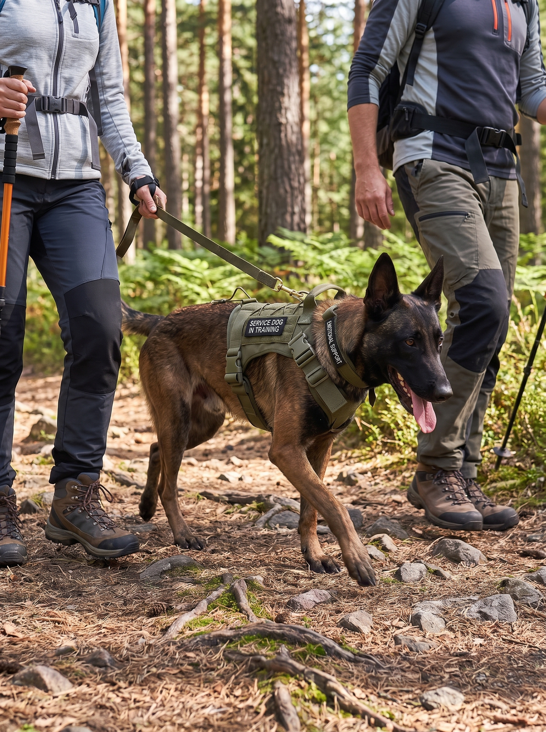 Breathable tactical dog harness on a trail