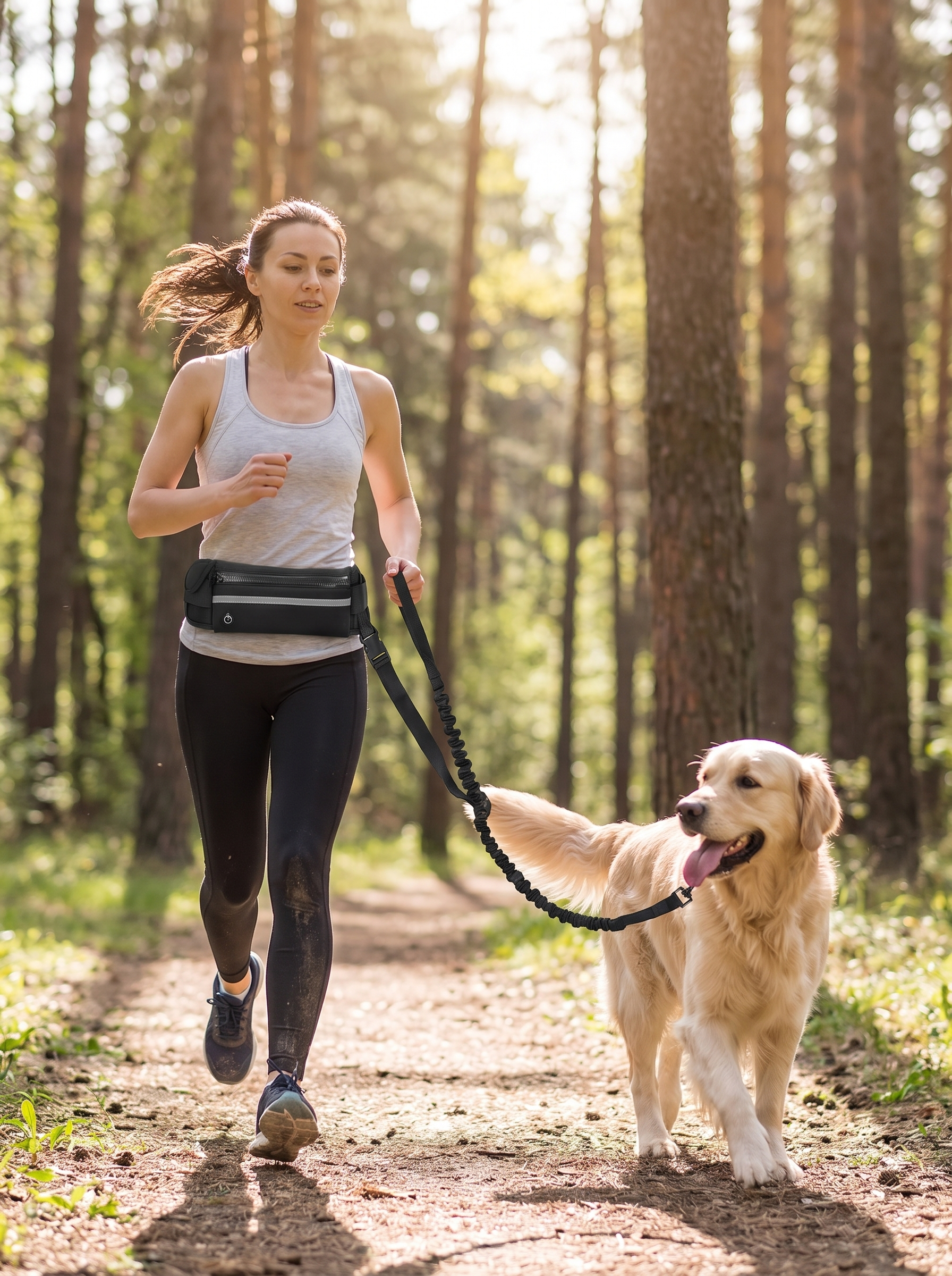 Bungee dog leash absorbing a sudden pull