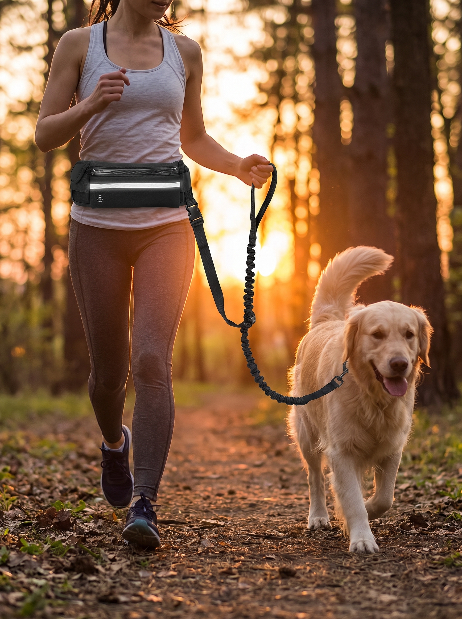Reflective dog running leash at dusk