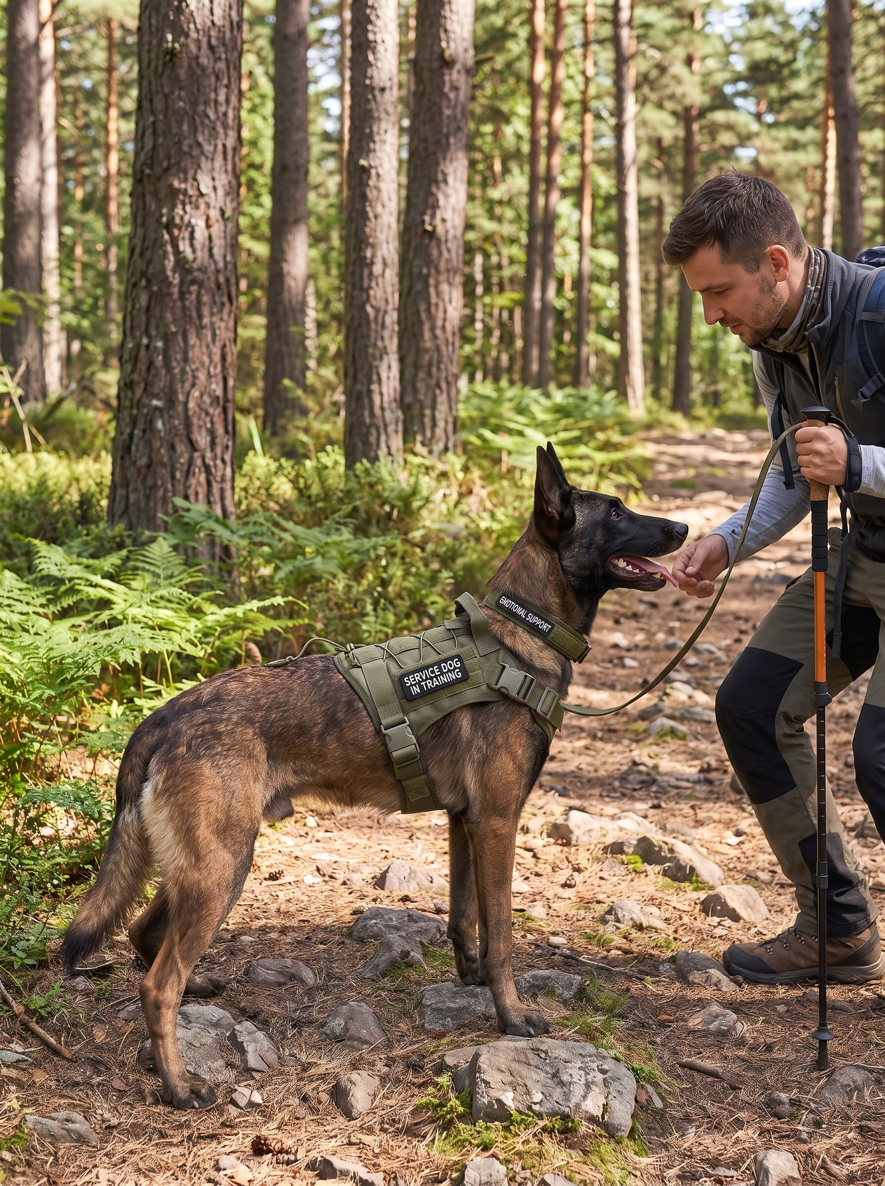 Tactical dog harness on a training walk