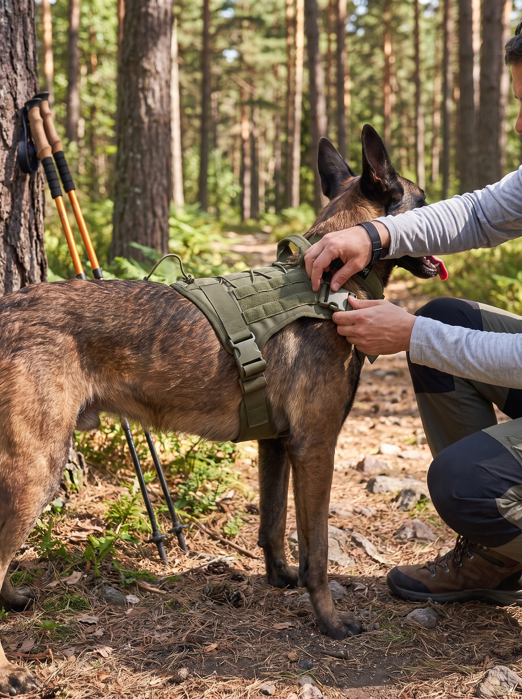 Tactical dog harness buckled on quickly