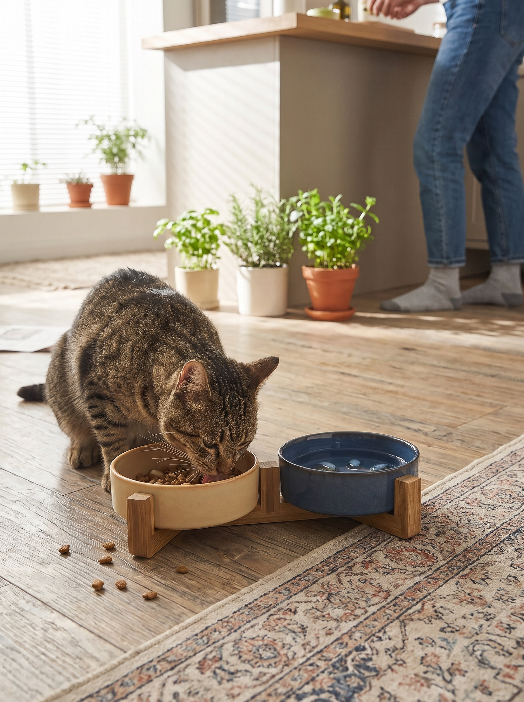 Slow feeder dog bowl gripping the floor