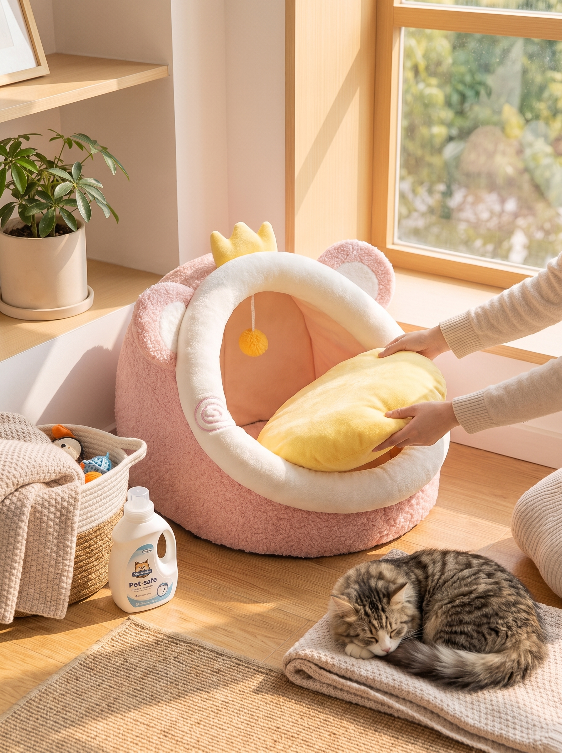 Removable pet bed cushion ready for washing