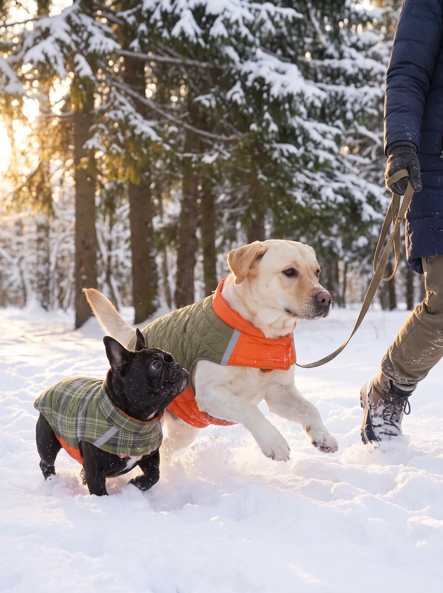 Lightweight insulated dog jacket moving freely