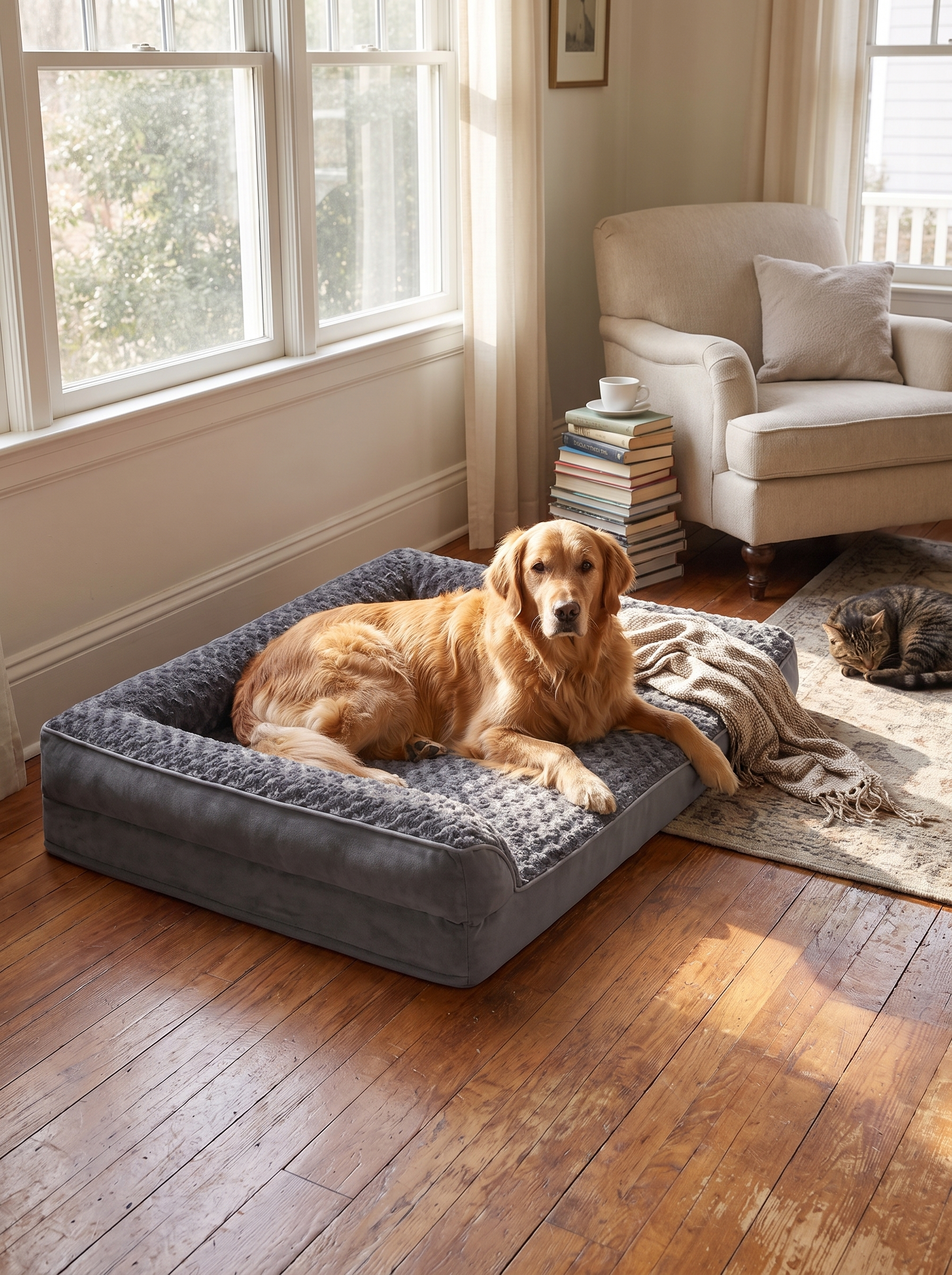 Memory foam dog bed holding its shape under weight