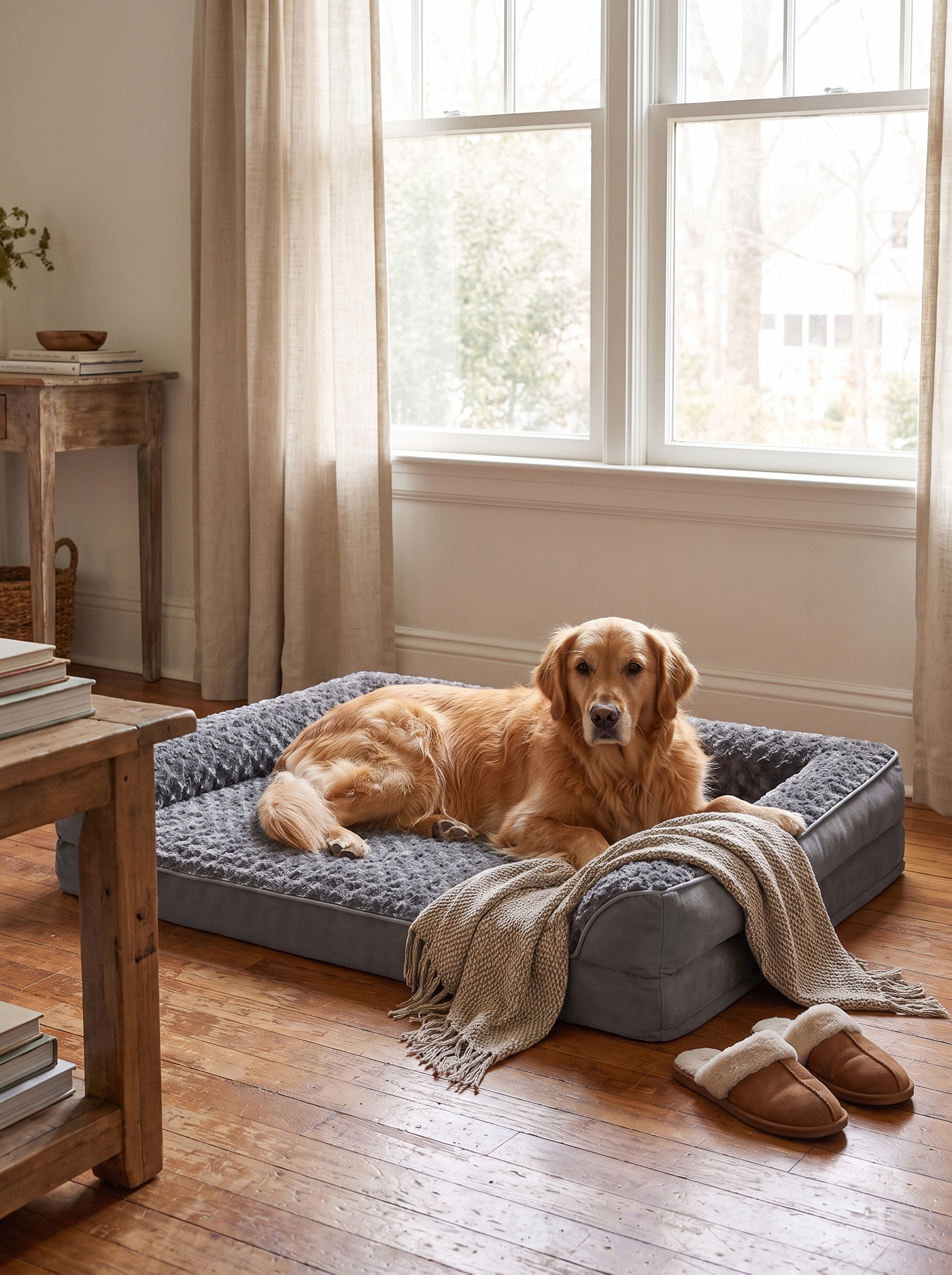 Washable cover being unzipped from a dog bed