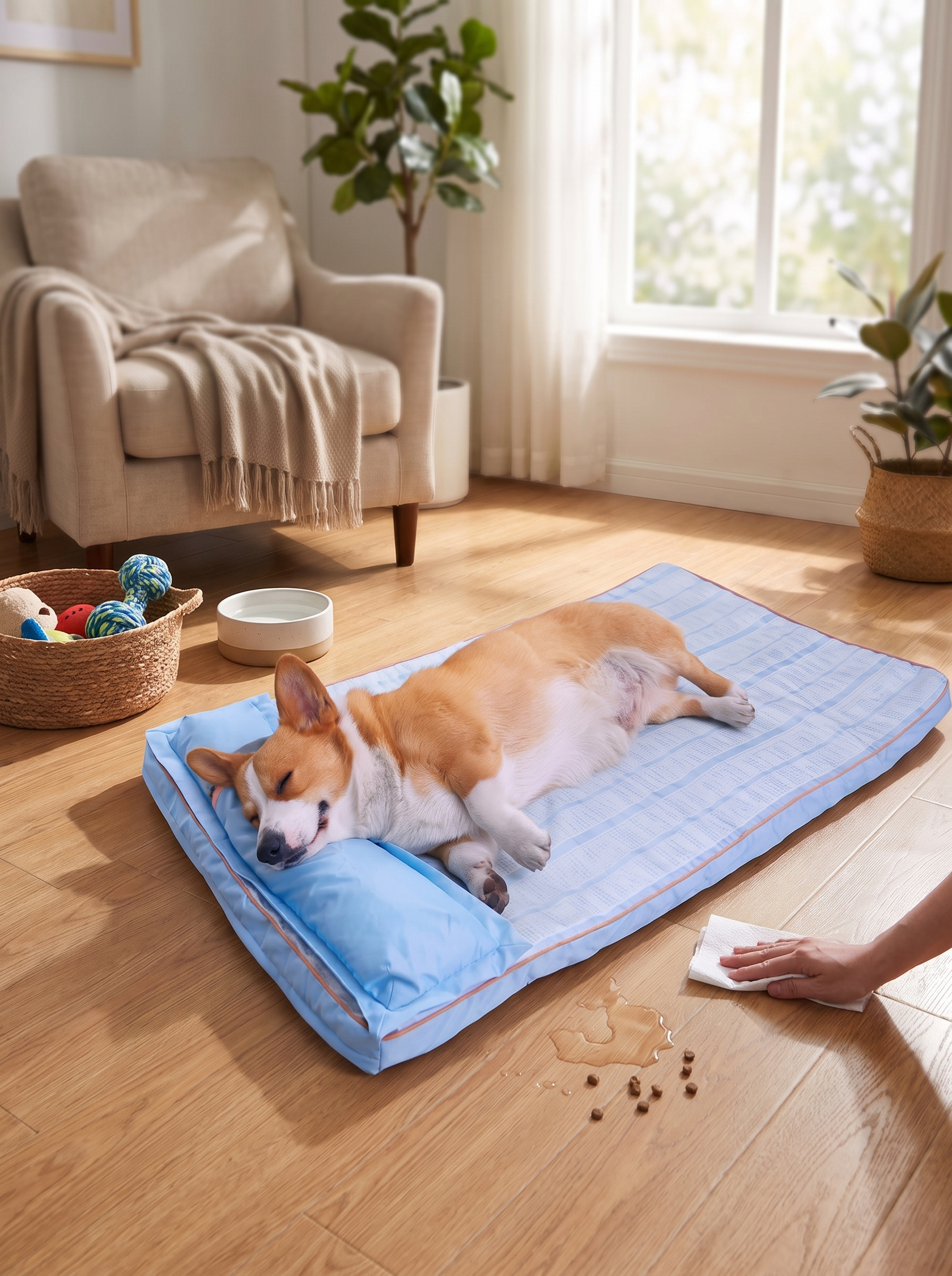 Waterproof layer protecting a cooling dog bed