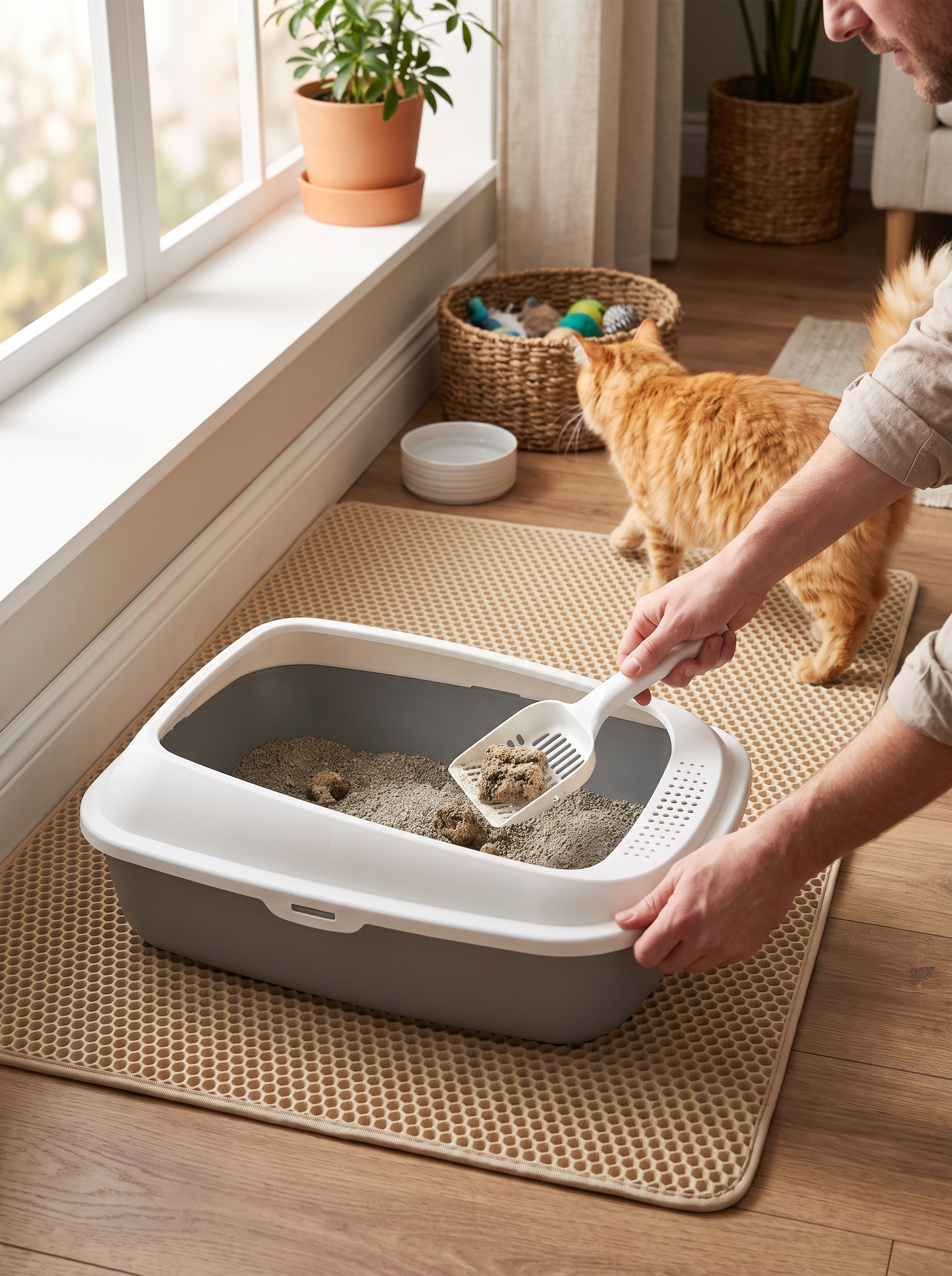 Waterproof backing on a large cat litter mat