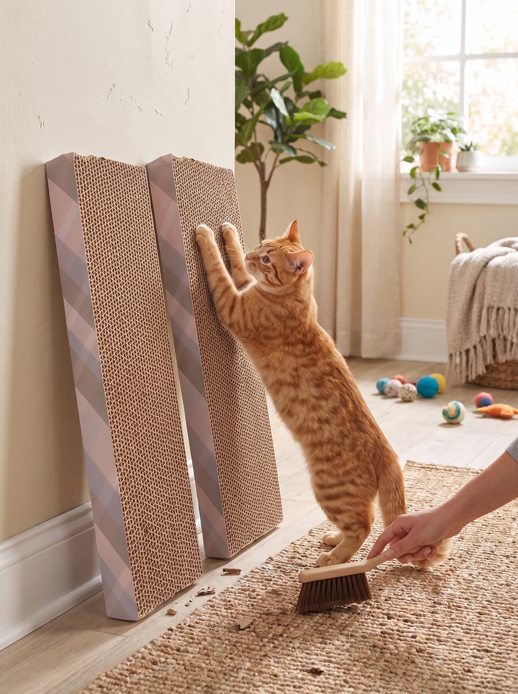 Cat scratching dense corrugated cardboard board