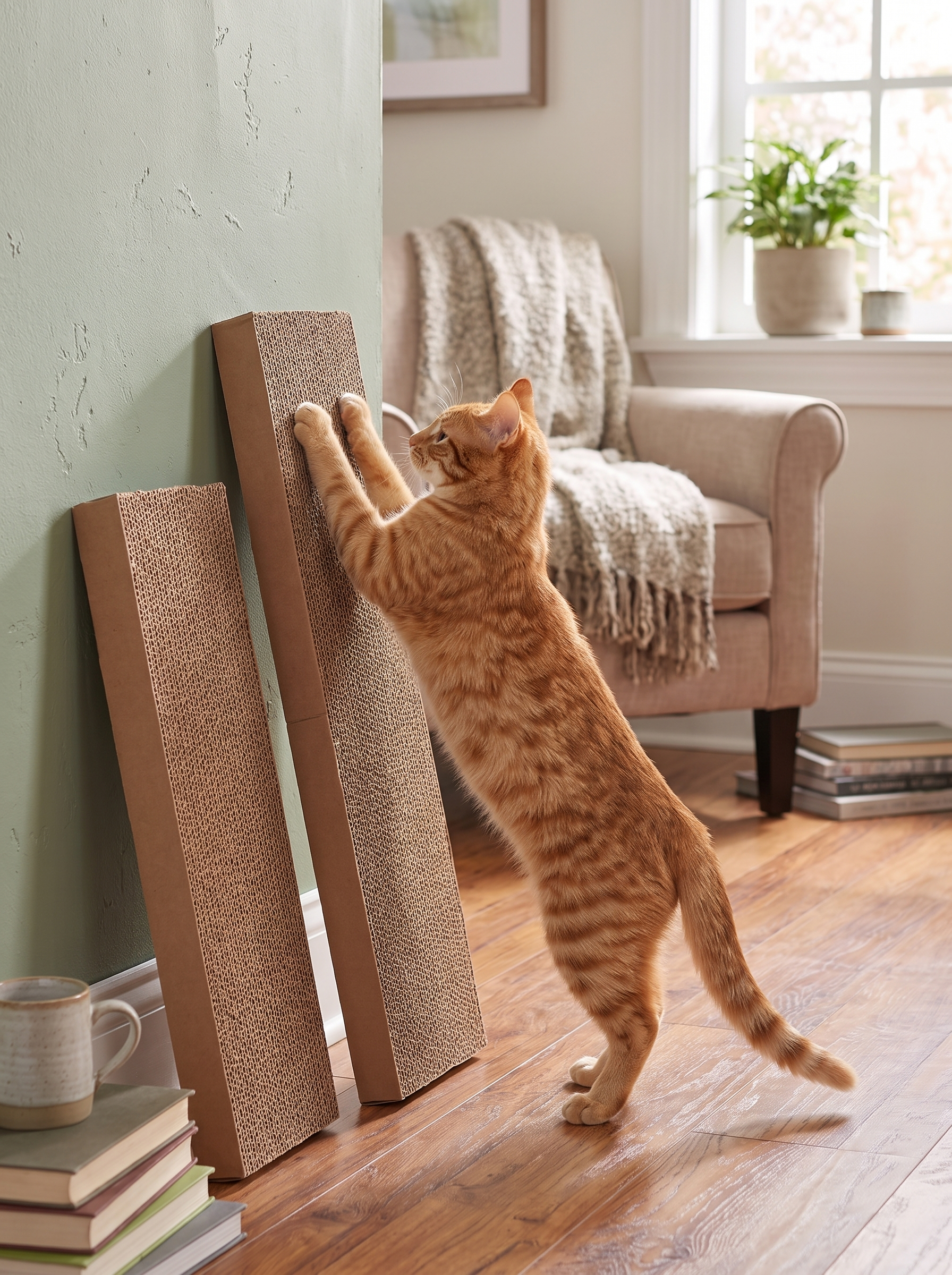 Cat scratch cardboard panel flipped over for reuse