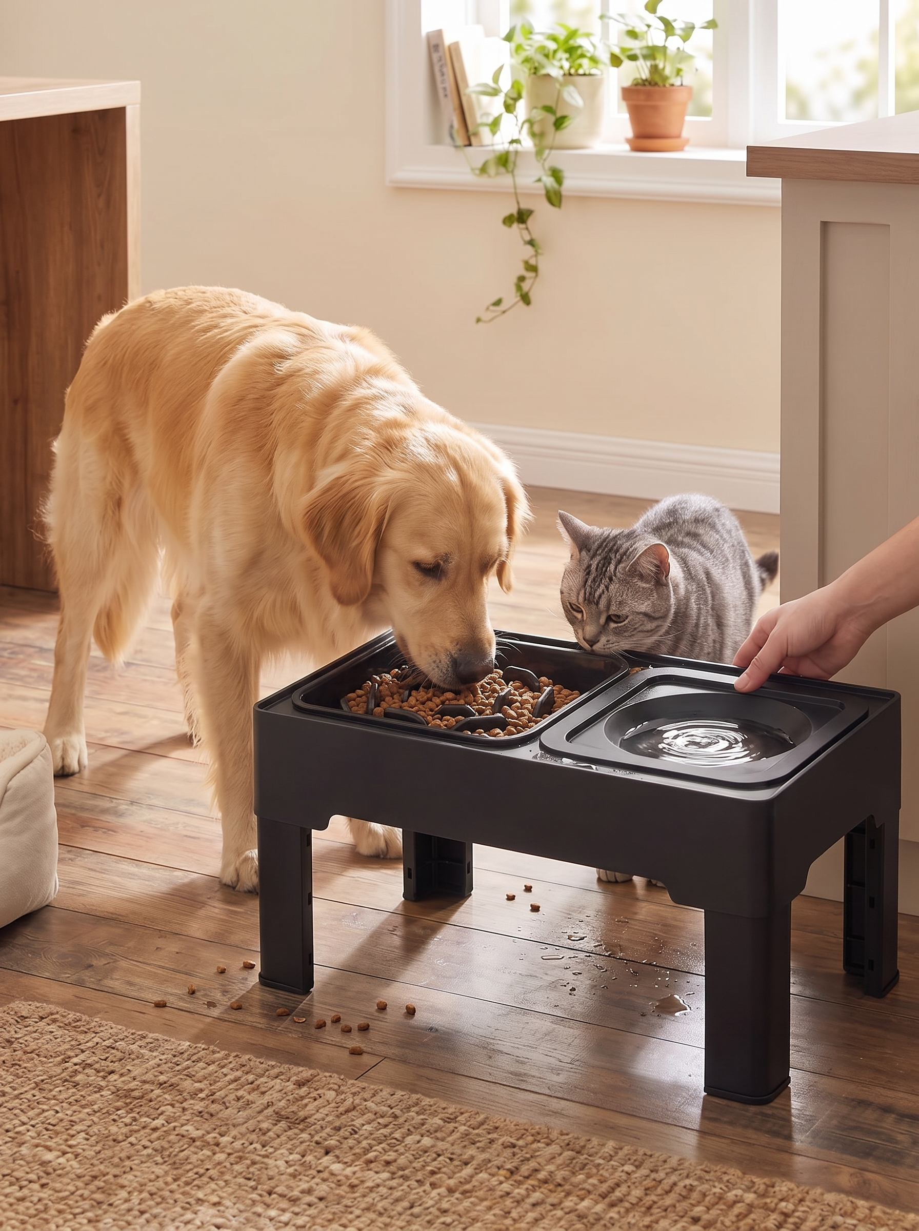 Slow feeder insert inside an elevated bowl station