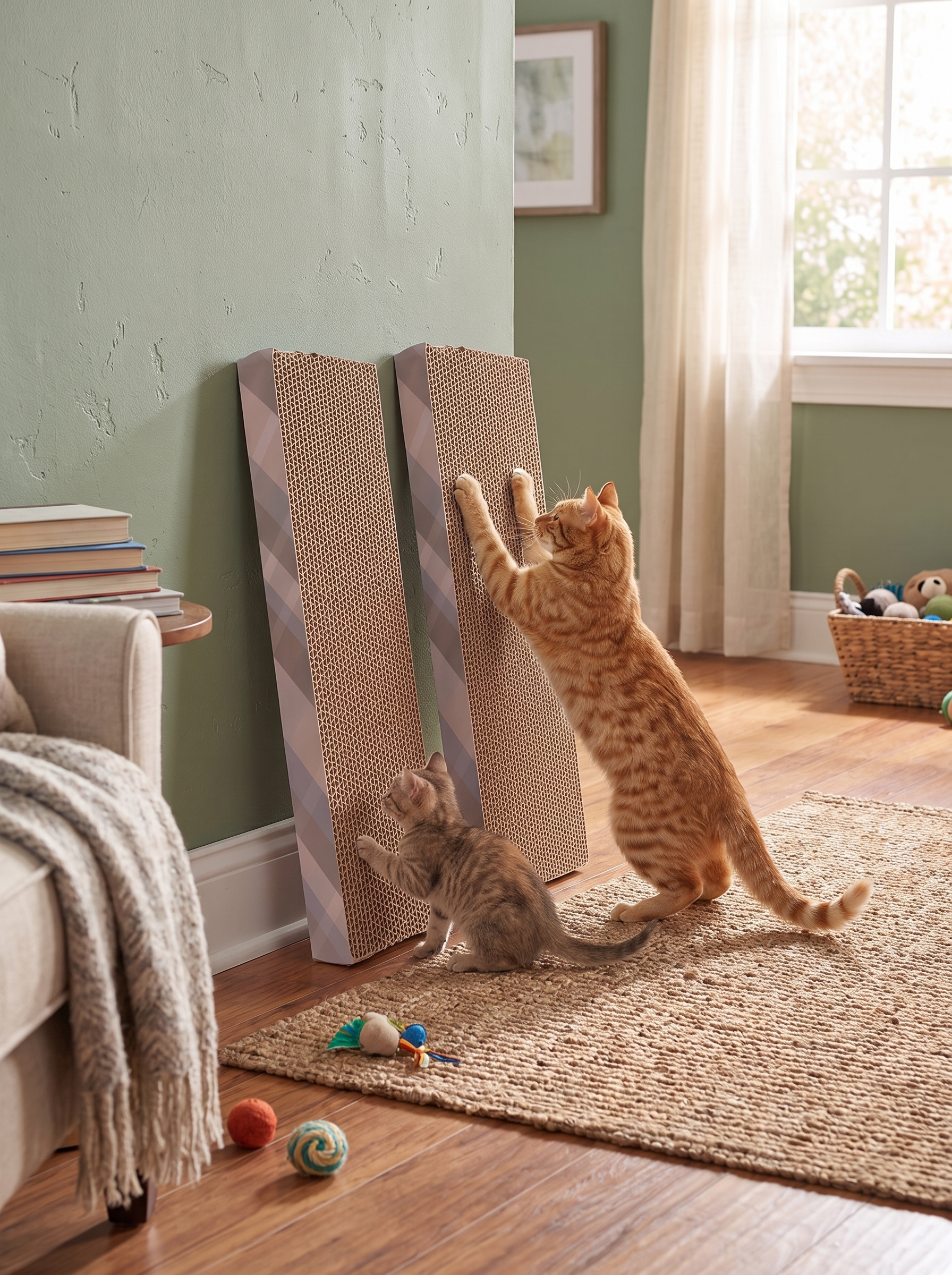 Fresh cardboard refill dropped into a cat scratcher lounge